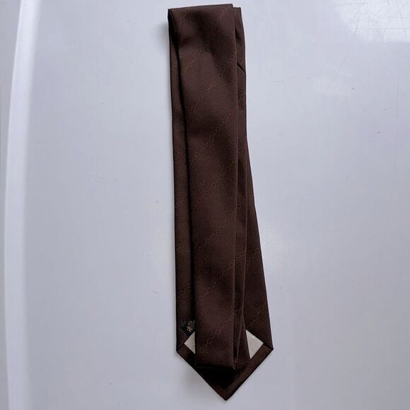 Vintage late 60s/early 70s U Italy Fatto A Mano reddish brown polyester tie - Picture 3 of 7